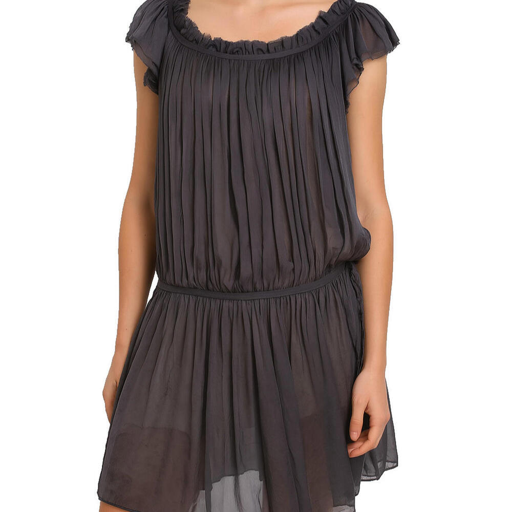 Miki Mialy Paris Black Silk Sheer Pleated Dress FR42 US8-10 Made in France $450